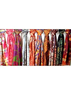 Lot of Ten Jamawar Stoles with All-Over Weave