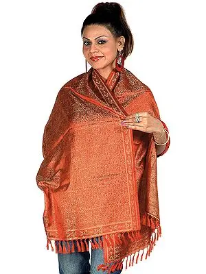 Tehra Banarasi Stole Hand-Woven with All-Over Paisleys