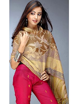 Gray and Mustard Stole with Floral Weave