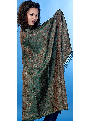 Green Tehra Banarasi Shawl Hand-Woven with All-Over Paisleys