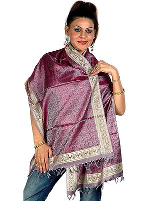 Handwoven Lilac Banarasi Stole with Tanchoi Weave