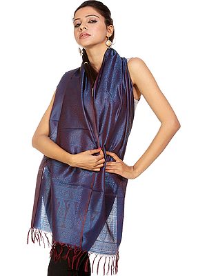 Infinity-Blue Banarasi Scarf with Tanchoi Weave