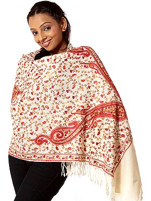 Ivory Aari Stole with An Assembly of Embroidered Paisleys