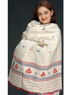 Ivory Silk Shawl from Assam