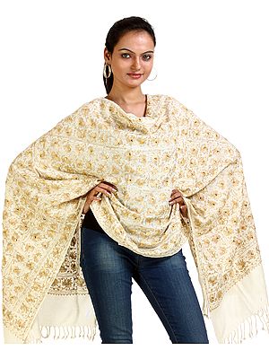 Ivory Stole from Amritsar with All-Over Embroidery and Sequins