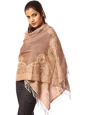 Khaki Stole with Embroidered Beads and Sequins