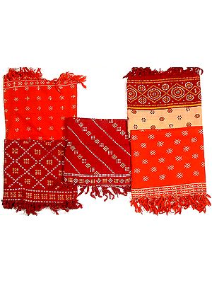 Lot of Five Bandhini Cotton Shawls