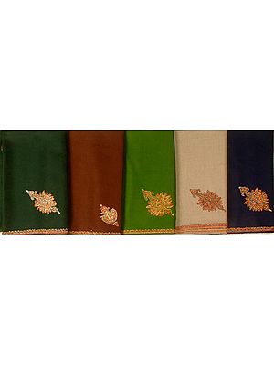 Lot of Five Plain Shawls with Embroidery on Edges