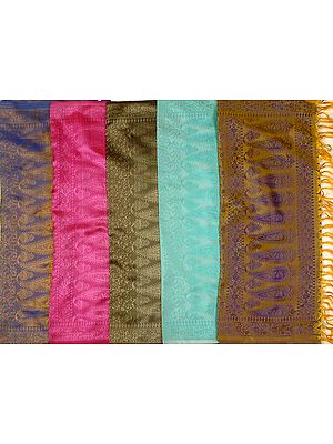 Lot of Five Pure Silk Jamawar Stoles with Tanchoi Weave