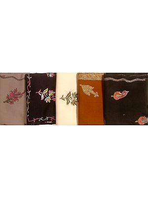 Lot of Five Raffel Shawls with Embroidery