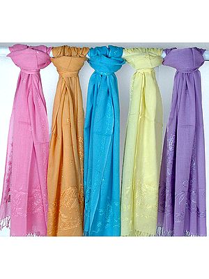 Lot of Five Stoles with Embroidery and Sequins