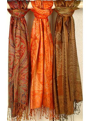 Set of 3 Jamawar Stoles | Pure Silk