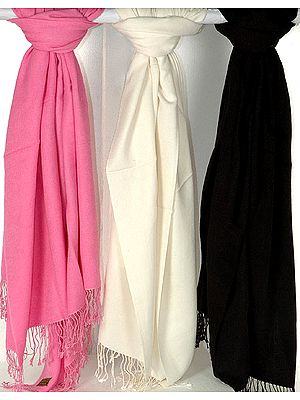 Lot of Three Plain Silk Pashmina Shawls