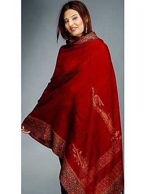 Hand Embroidered Maroon Jamawar Shawl
