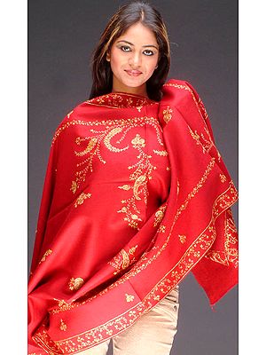 Maroon Shawl with All-Over Embroidery