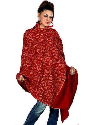 Maroon Tusha Shawl with Sozni Jaal Embroidery