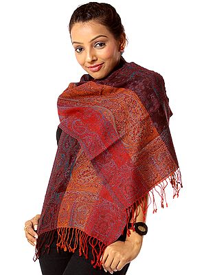 Multi-Color Reversible Jamawar Scarf with All-Over Weave