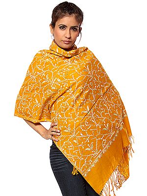 Mustard Aari Stole with Jaal Embroidery
