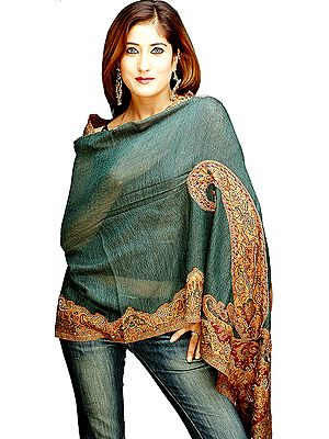 Myrtle Green Paisley Stole with Beadwork