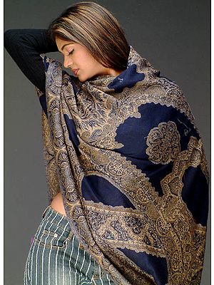 Navy Blue Jamawar Shawl