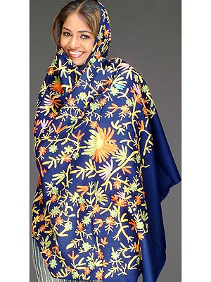 Navy-Blue Floral Shawl