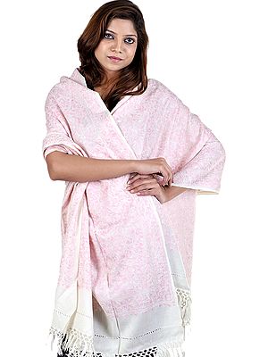 Off-White and Pink Stole with Aari Embroidered Paisleys All-Over