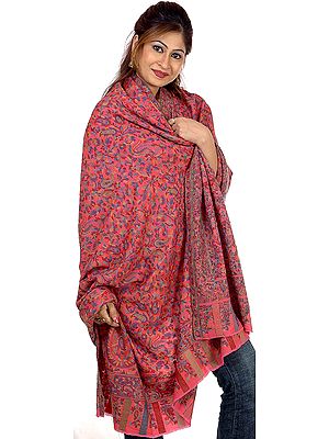 Pink Kani Shawl with Multi-Color Woven Paisleys All-Over
