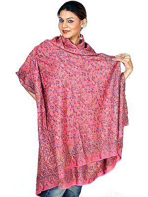 Pink Kani Shawl with Multi-Color Woven Paisleys All-Over