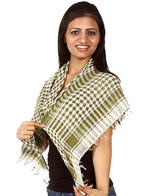 Piquant-Green Arafat Scarf With Woven Checks