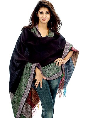 Plain Black Shawl with Jamawar Border