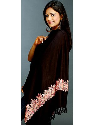 Plain Black Stole with Aari-Embroidery on Border