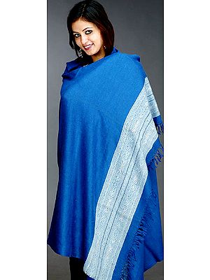 Plain Cobalt Blue Kullu Shawl from Himachal