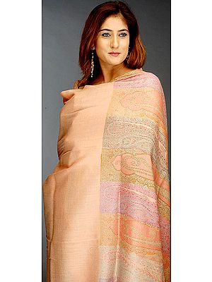 Plain Pink-Orange Shawl with Densely Woven Border
