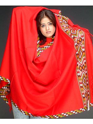 Plain Red Shawl with Kinnauri Border