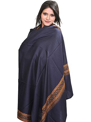 Plain Tusha Kashmiri Shawl with Sozni Hand Embroidered Border