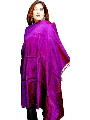 Purple Shawl from Banaras with All-Over Weave