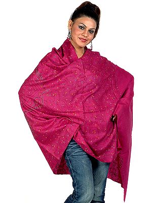 Purple Tusha Shawl with Sozni Embroidery All-Over