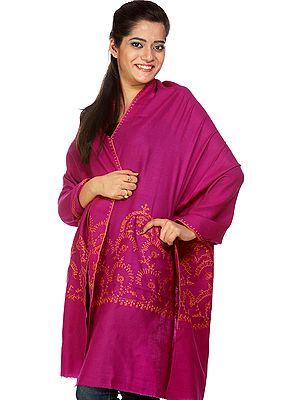 Purple Tusha Stole with Hand-Embroidery on Border