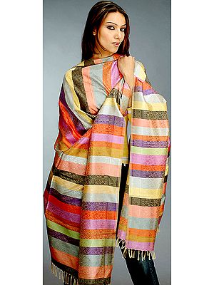 Rainbow Shawl with All-Over Tanchoi Weave