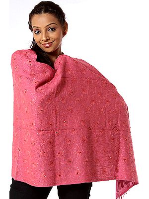 Raspberry-Sorbet Aari Embroidered Stole with Sequins and Beads