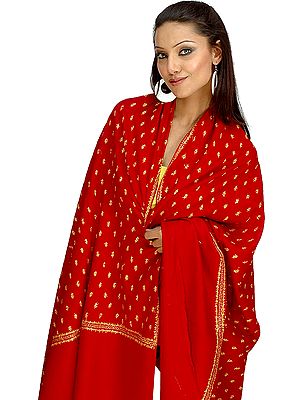Red Kashmiri Shawl with All-Over Bootis