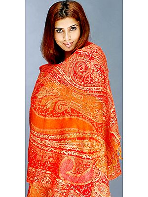 Rust Colored Jamawar Stole with Crystals