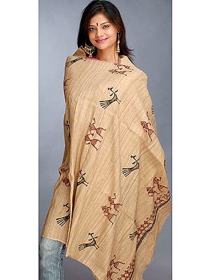 Sandy-Brown Silk Shawl from Assam