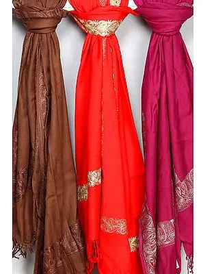 Lot of Three Stoles with Aari Embroidery on Border