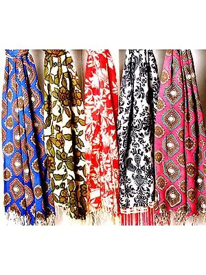 Lot of Five Printed Matted Stoles