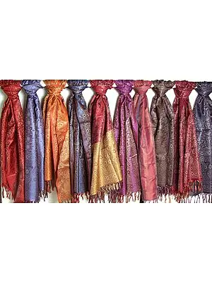 Lot of Ten Banarasi Stoles with Tanchoi Weave