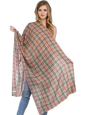 Champagne Beige Burberry Cashmere Stole with Woven Checks