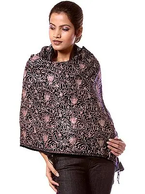 Midnight-Blue and Copper Aari Embroidered Stole with Sequins and Beads