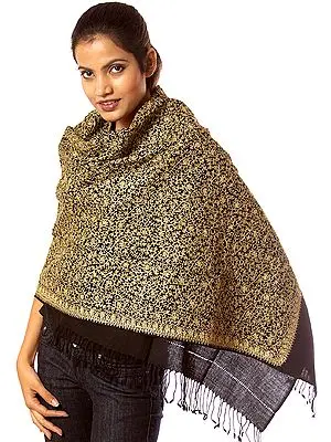 Black Stole with Jaal Embroidery in Golden Thread