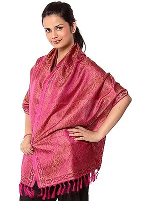Magenta Tehra Banarasi Stole Hand-Woven with All-Over Paisleys